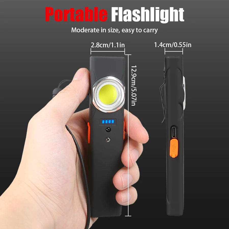 MINI USB Rechargeable LED Flashlight Portable Tail Magnet Flashlight Super Bright Camping Lantern Side COB Emergency Light Oasis Select