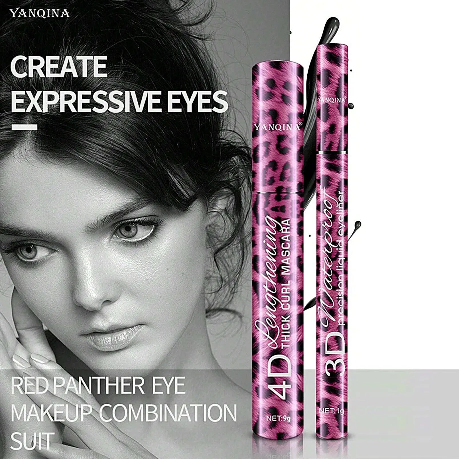 YANQINA 4D Waterproof Eyeliner, Mascara & Eyebrow Set