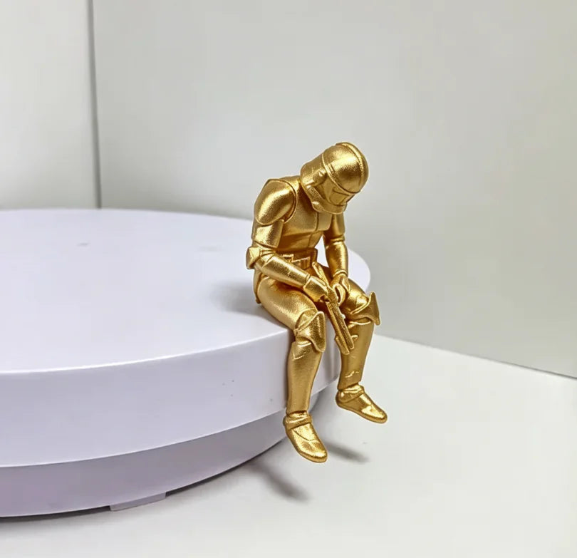 Mini Cool Sitting Soldier Figurine Desktop Hanging Shelf Edge Decor Resin Desk Ornaments for Home Office Bar Quirky Gift for Men Oasis Select gold gun 10.5x5cm