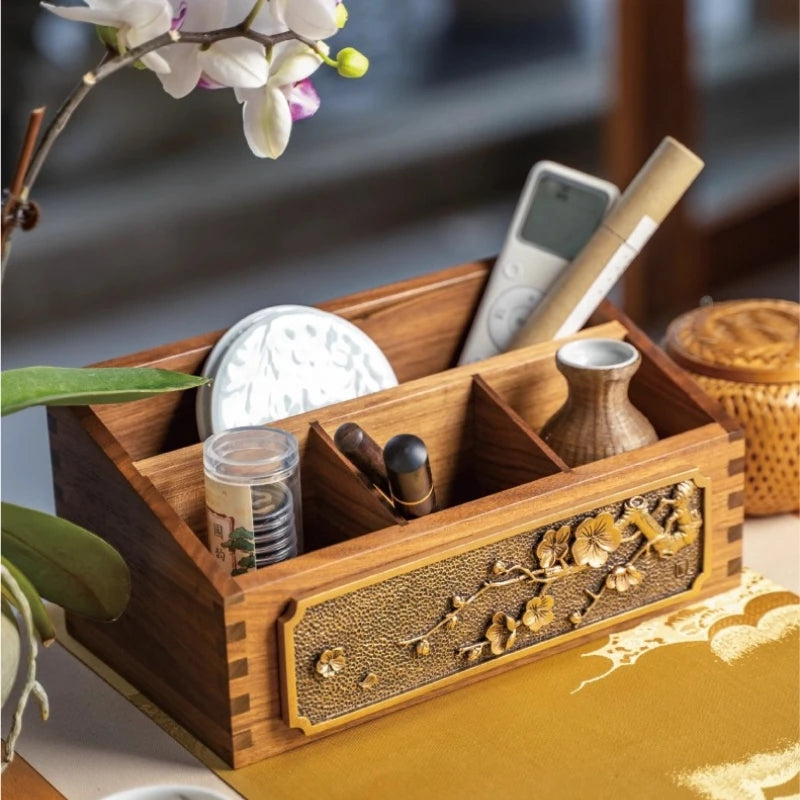 Black Walnut Chinese Living Room Solid Wood Storage Box Multi Functional Dressing Table Desktop Cosmetics Storage Ornament Oasis Select