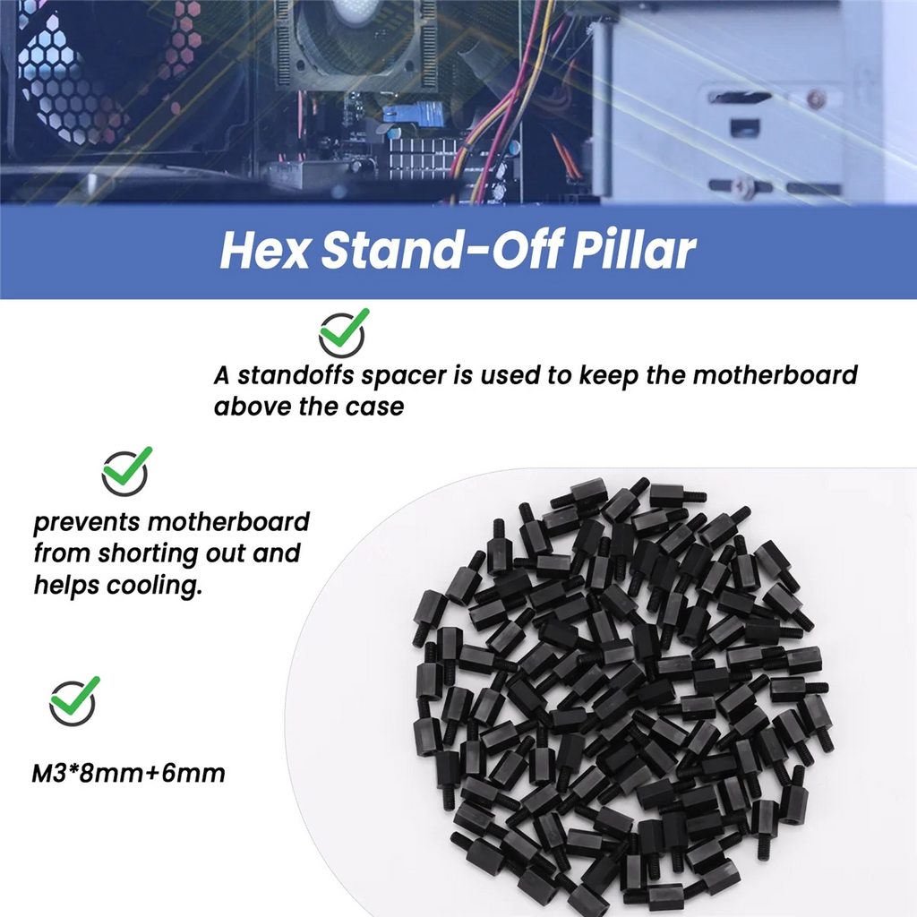 100Pcs M3 Thread 8mm+6mm PCB Fixed Nylon Hex Standoff Spacer Pillar Oasis Select
