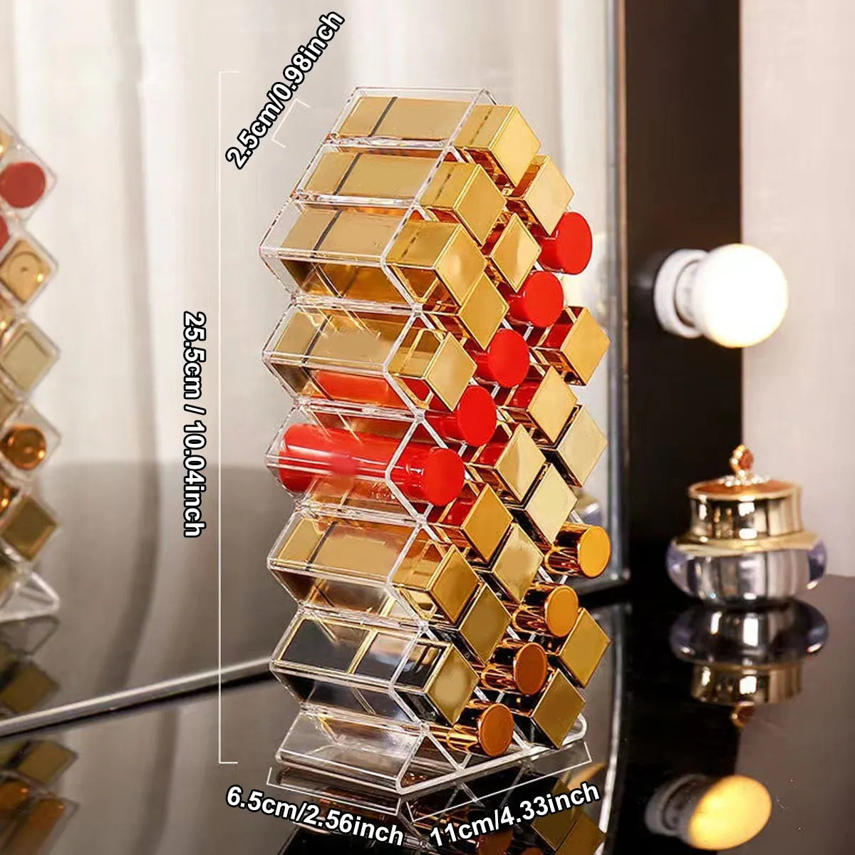 1pc Lipstick holder manager, fish shaped mouth red tower, transparent lipstick storage rack, lipstick display rack Oasis Select 28 grids