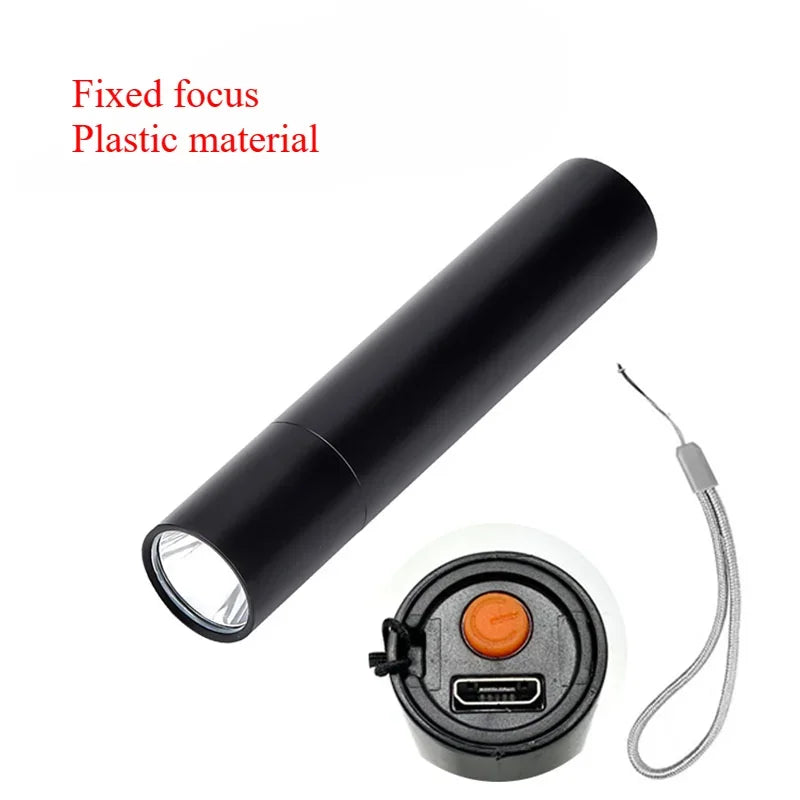 Mini Keychain Flashlight USB Charging Waterproof Pocket Torch Lamp 3 Modes Outdoors Strong light Camping Fixed-Focus Flashlight Oasis Select Fixed focus plastic