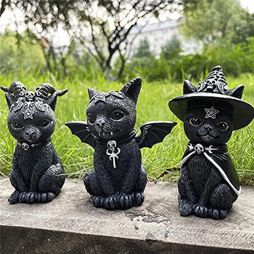 Black Cat Witch Figurine | Hand-Painted Halloween Desk Ornament