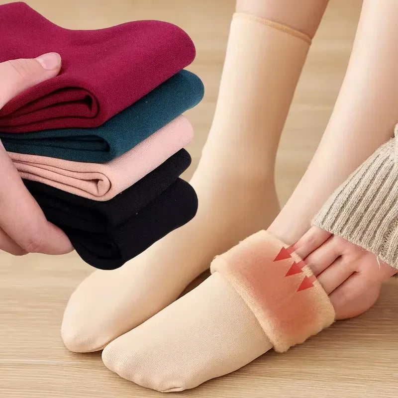 1/3/5pairs Women'S Velvet Thick Floor Socks Home Sleeping Socks Winter Warm Soft Warm Plush Sock Girls Solid Color Velvet Socks Oasis Select