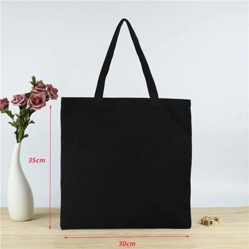 Black Canvas Tote Cotton Bags Large Capacity Handbag Folding Cosmetic Bag Student Shoulder Bags Canvas Shopping Bag Oasis Select Black-30x35