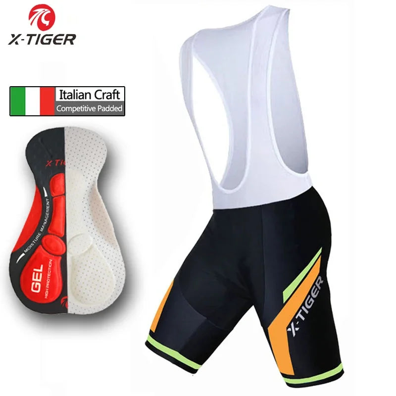 X-TIGER Men's Cycling Bib Shorts Summer Bike Breathable Polyester Sports Shorts 5D Gel Padded Tights Man Lycra Bicycle Shorts Oasis Select XM-DBK-00801 S