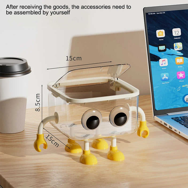 Cute Covered Desktop Trash Can – Transparent Plastic Desk Bin