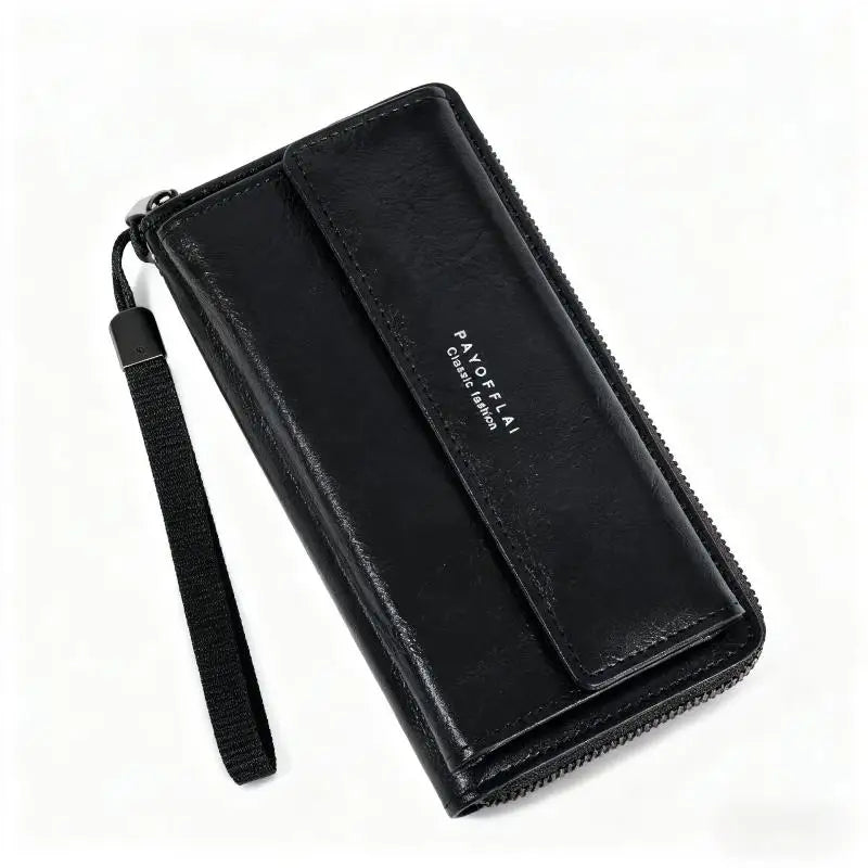 Men's PU Long Wallet Zipper Clutch – Card Slots & Phone Bag
