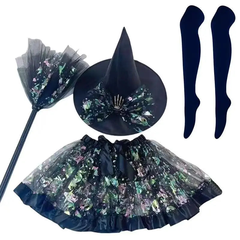 Halloween Party Witch Costume Set for Adults - Tulle Skirt + Witch Hat + Bat Accents, Purple Witch Outfit Oasis Select Colorful hand grab one size fits all