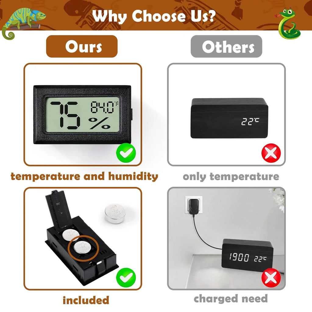 2-Pack 2-in-1 Thermometer & Hygrometer for Reptiles — Terrarium Tool for Reptiles and Amphibians Oasis Select