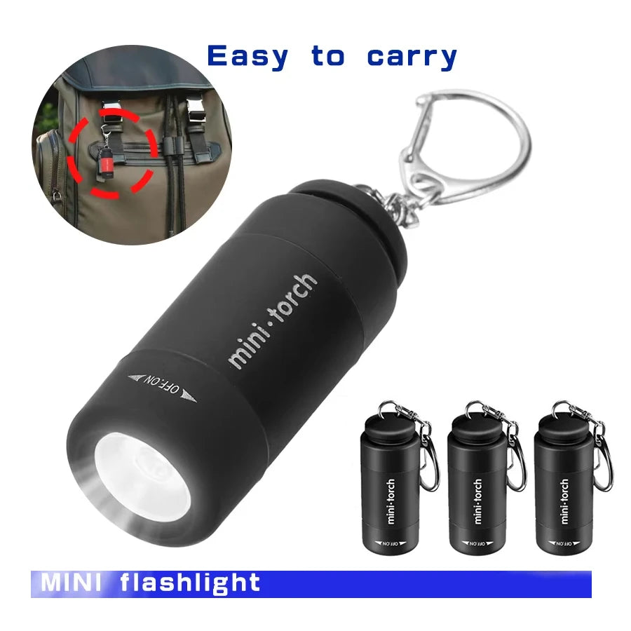 Mini Keychain Flashlight Portable Pocket Torch USB Rechargeable LED Lamp for Outdoor Camping Lantern Waterproof Keychain Light Oasis Select