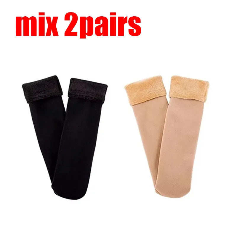 1/2/3/4Pairs Thermal Winter Thicken Plush Socks Women Solid Color Velvet Floor Socks Girls Fleece Lining Nylon Mid-Tube Stocking Oasis Select 2pairs mix One Size