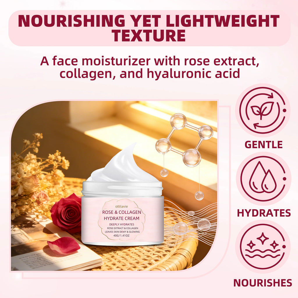 Ottilavie Rose Collagen Hydrate Cream – Plumping & Hydrating Facial Moisturizer, for All Skin Types, Ideal, for Morning & Night Oasis Select