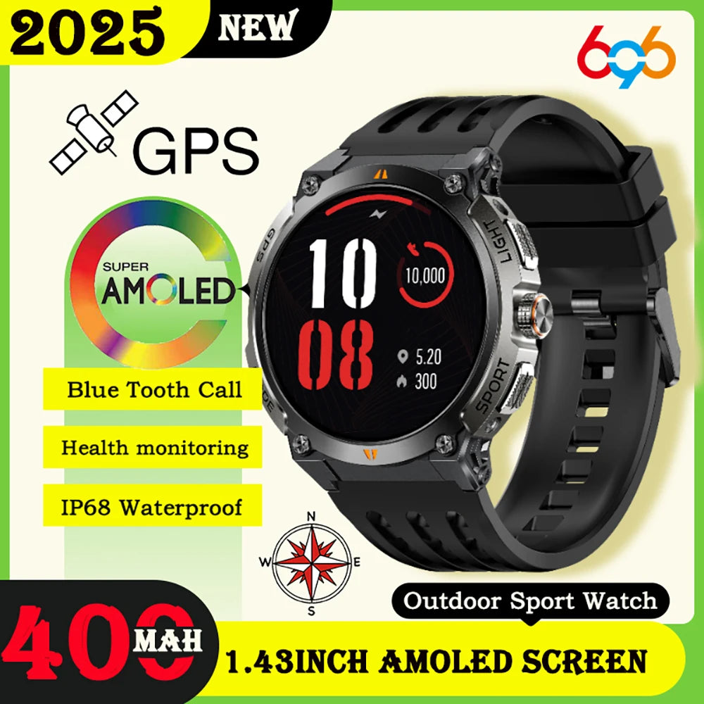 696 Watches AMOLED Screen Outdoor Sports GPS Compass Smart Watch Blue Tooth Call Heart Rate Sleep Waterproof Music Smartwatch Oasis Select
