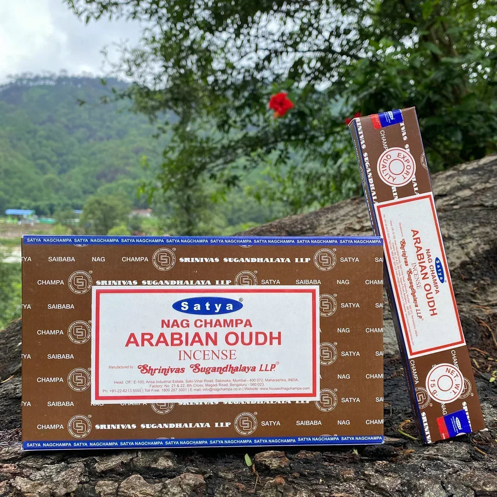 12box/6box Satya India Stick Incenses White Sage Sandalwood Palo Santo Peruvian Sacred Wood Aromatherapy Home Incense NAG Champa Oasis Select ARABIAN OUDH 6 small boxex