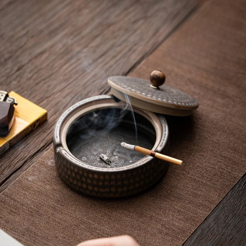 Ceramic Ashtray with Cover Home Office Creative Living Room Chinese Fly Ash Proof Ceramic Ashtray Oasis Select