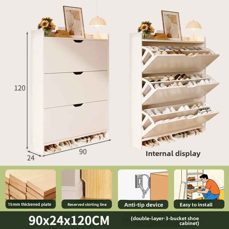 Solid wood shoe cabinet large-capacity multi-layer storage integrated of the home small narrow tipping bucket shoe Oasis Select Double layer 90 B