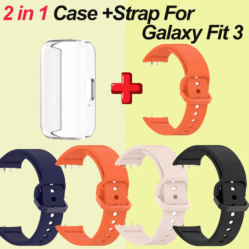 2-in-1 Clear TPU Case & Silicone Strap for Galaxy Fit 3 Smartwatch Case & Strap Oasis Select