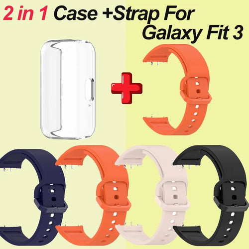2-in-1 Clear TPU Case & Silicone Strap for Galaxy Fit 3 Smartwatch Case & Strap Oasis Select