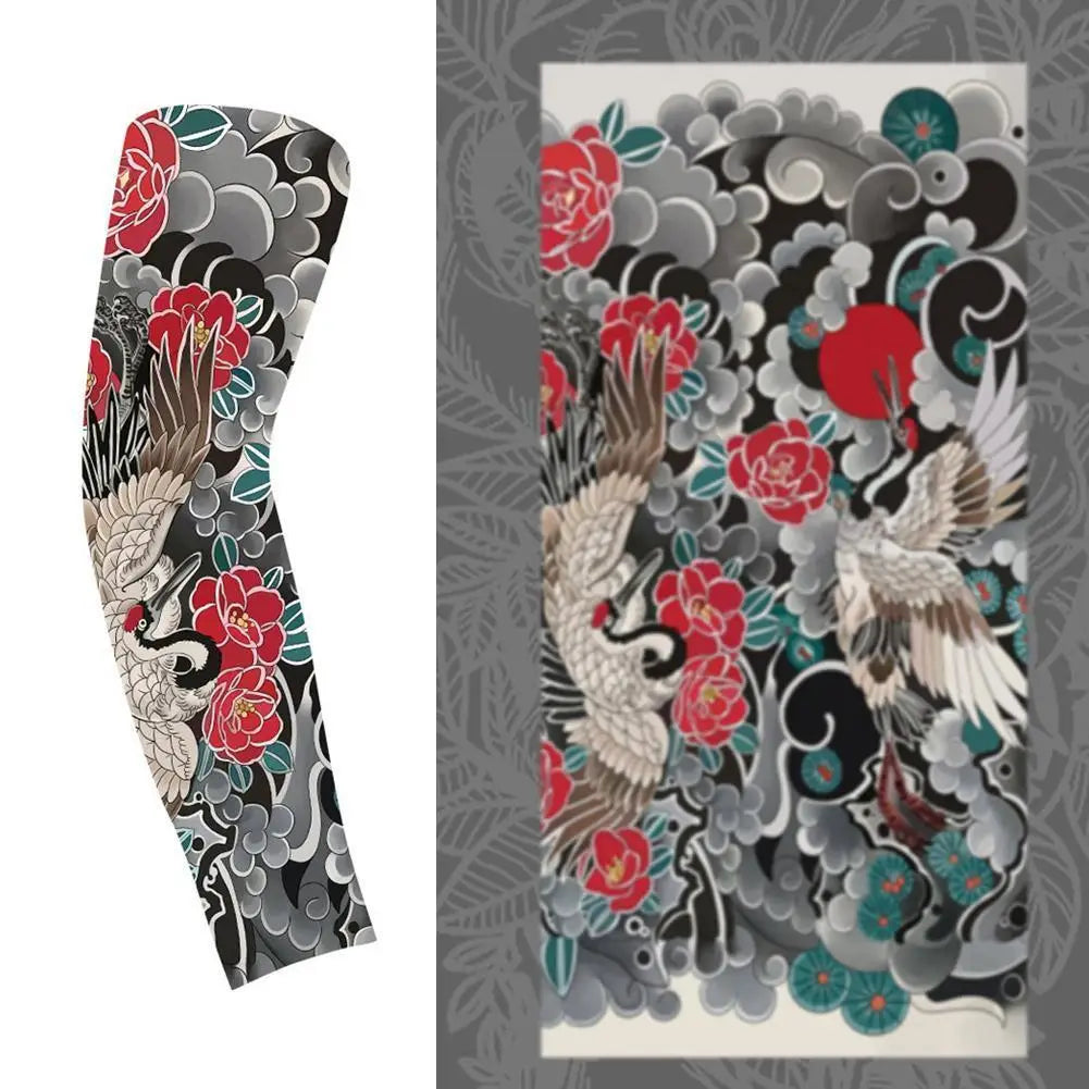 Summer Ice Silk Tattoo Sleeves Arts Temporary Fake Slip On Tattoo Arm Sleeves Sports Sunscreen Sleeves Cycling Driving Fishing Oasis Select