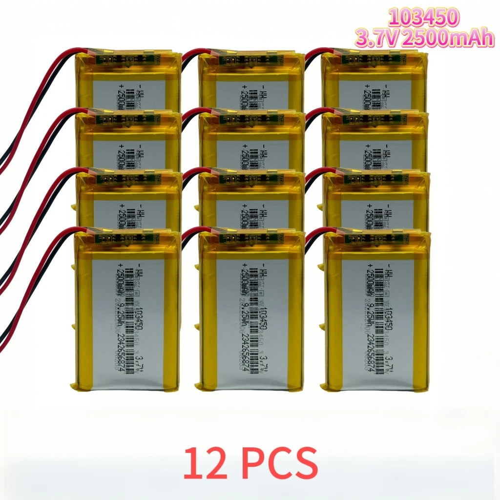 103450 3.7V 2500mAh Polymer Lithium Rechargeable Battery JST PH 2.0mm 2Pin Plug for Camera GPS Navigator MP5 Bluetooth Headset Oasis Select 12 PCS