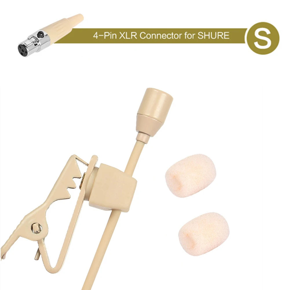 1PCS Beige Lavalier Lapel Clip Microphone 3.5mm 3-Pin 4-Pin XLR For Shure Wireless Mouthpiece Instrument Audio Microphone Oasis Select S(For Shure)