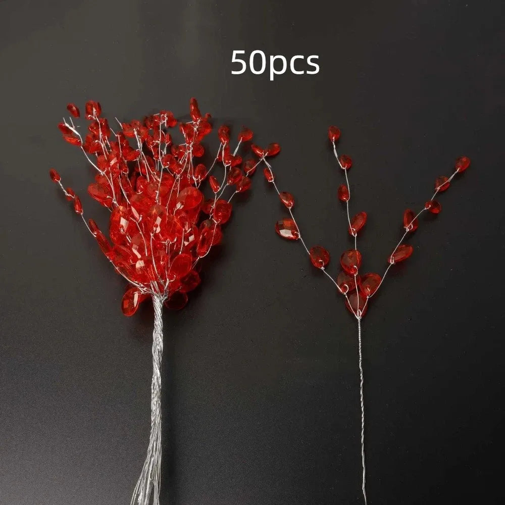 50pcs Acrylic Crystal Bud Branches | DIY Wedding & Home Décor Crystal Craft Branches Oasis Select Red