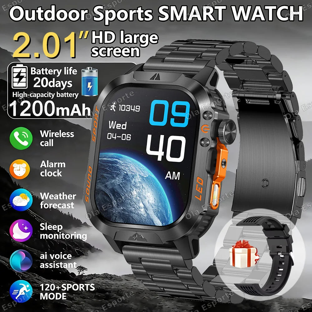 Ola Esporte Military Smart Watch Men – 1200mAh, SOS, IP68