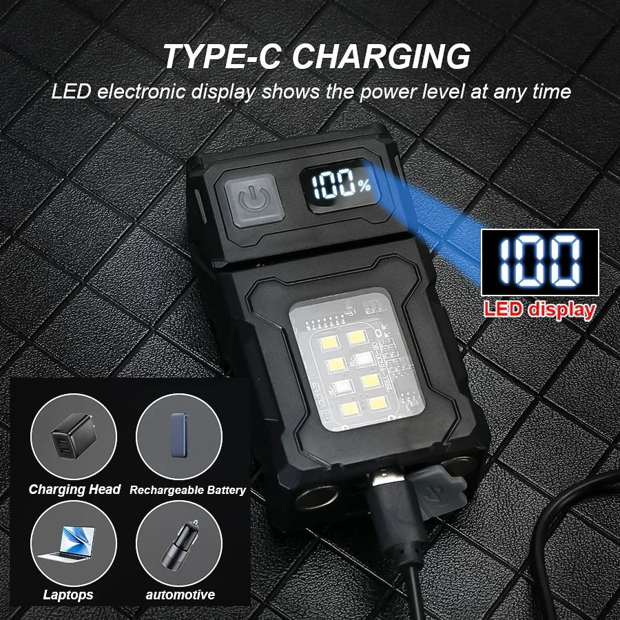 Mini LED Magnetic Flashlight 2000LM 8 Modes USB Rechargeable