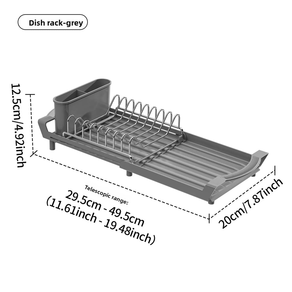 Retractable Dish Drain Rack Kitchen Knives and Forks Chopsticks Storage Shelf Sink Side Narrow Dish Rack Oasis Select Grey-Dish Rack