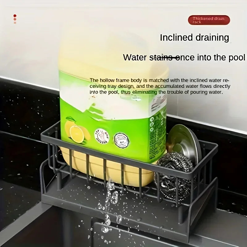 Drill-Free Sink Organizer Multi-Use Sponge Soap Holder Draining Rack for Kitchen Countertop Storage Waterproof Shelf 1PC Oasis Select