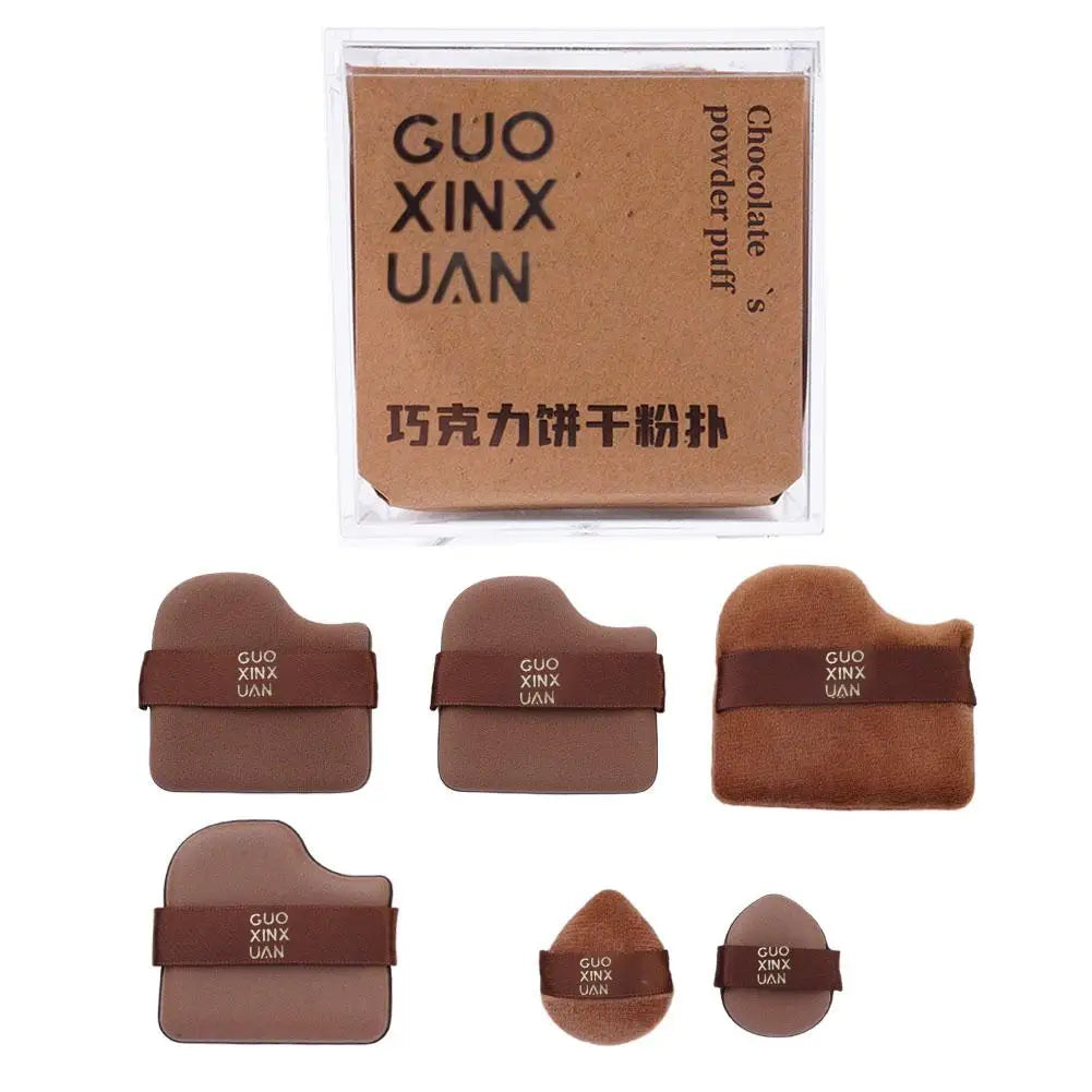 6-Piece Chocolate Powder Puff Set – Air Cushion & Sponge Kit