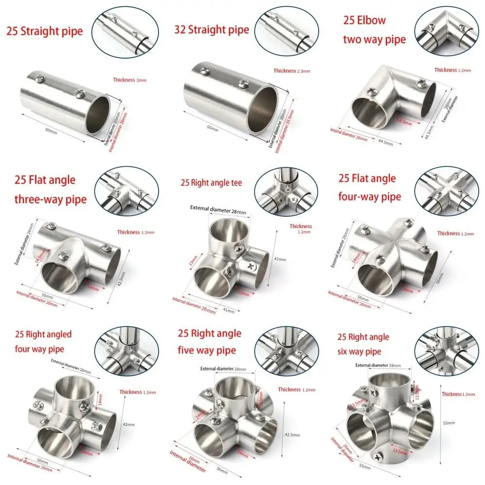 1Pcs New Tee Straight Elbow Pipe Connector 2/3/4/5/6 Way Stainless Steel Pipe Fittings 25mm Tube Joint Furniture Hardware Oasis Select
