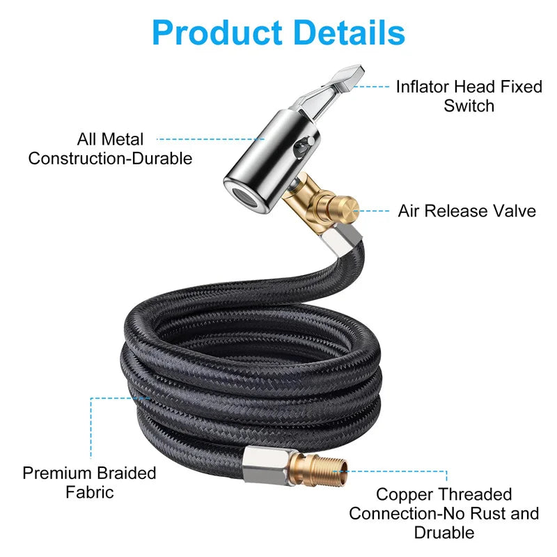 Quick Connect Release Braided Flexible Hose, Tire Valve Extension Tube for Air Inflator Pump, Suitable for Automobiles Oasis Select