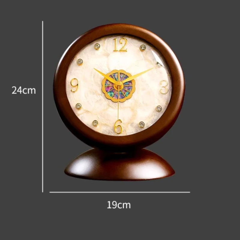 Solid Wood Shell Clock New Living Room Display Desktop Decoration Light Luxury High-end Desk Clock Retro Clock Oasis Select desk clock