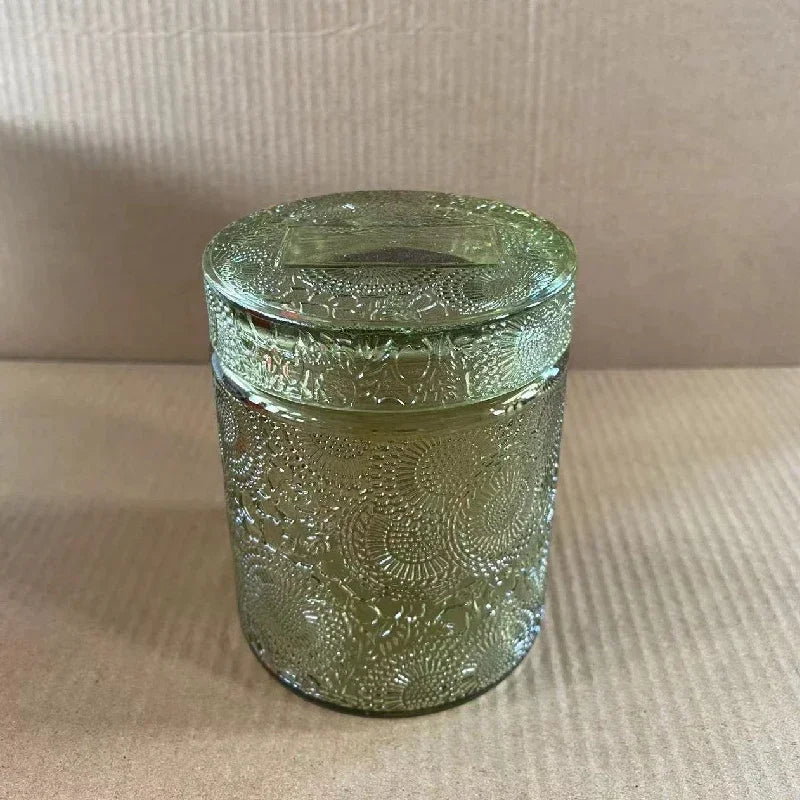 Glass Storage Jar with Lid Candle Empty Cup Storage Container Home Decoration Diy Candle Storage Box Living Room Decoration Oasis Select green