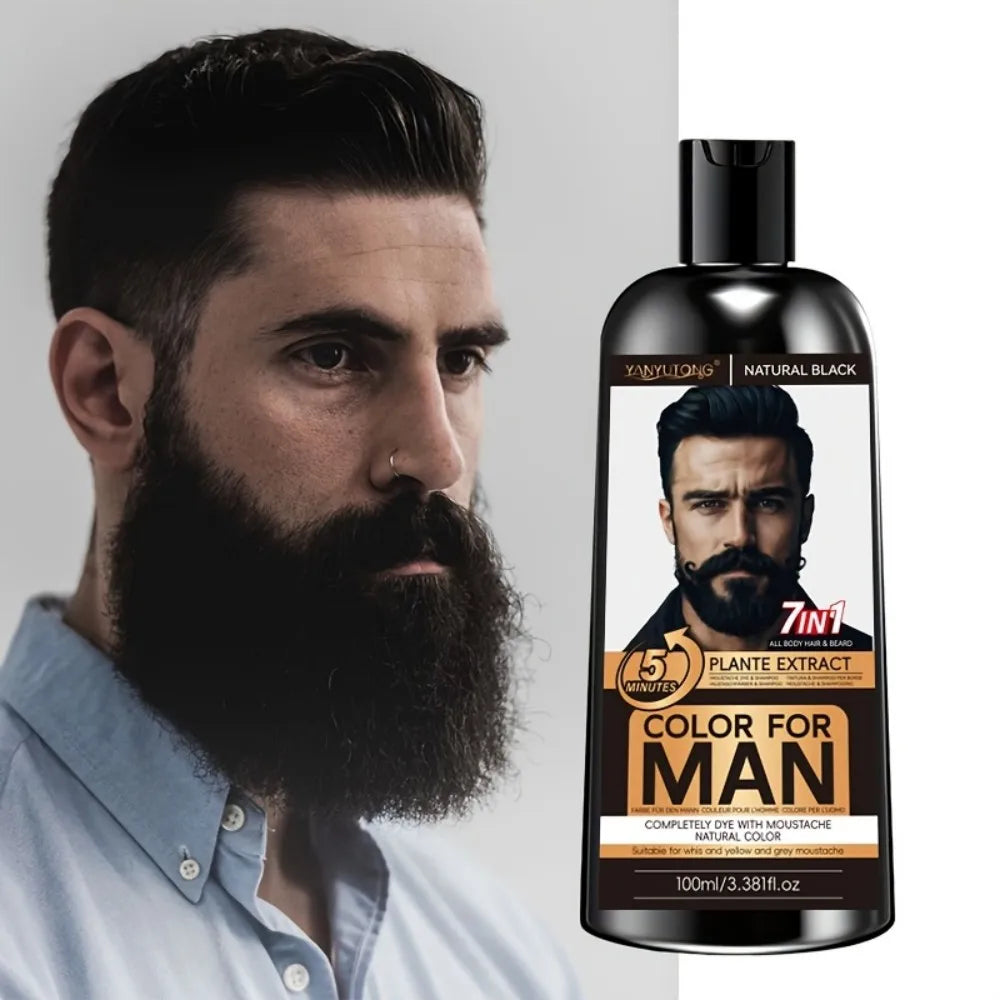 7-in-1 Men's Beard Dye Water, Mild Plant Pigment Men's Beard Natural Hair Color Dye, Portable Coloring, Oasis Select NATURAL BLACK