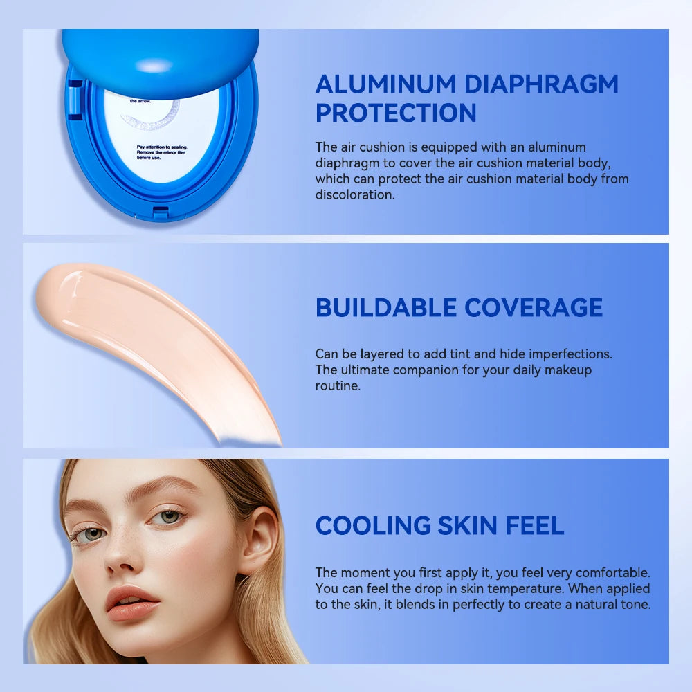 Semi-Matte Finish BB Cushion Full Coverage Waterproof Korean Cushion Foundation Up to 72-Hour Base Makeup Cools Skin Foundations Oasis Select