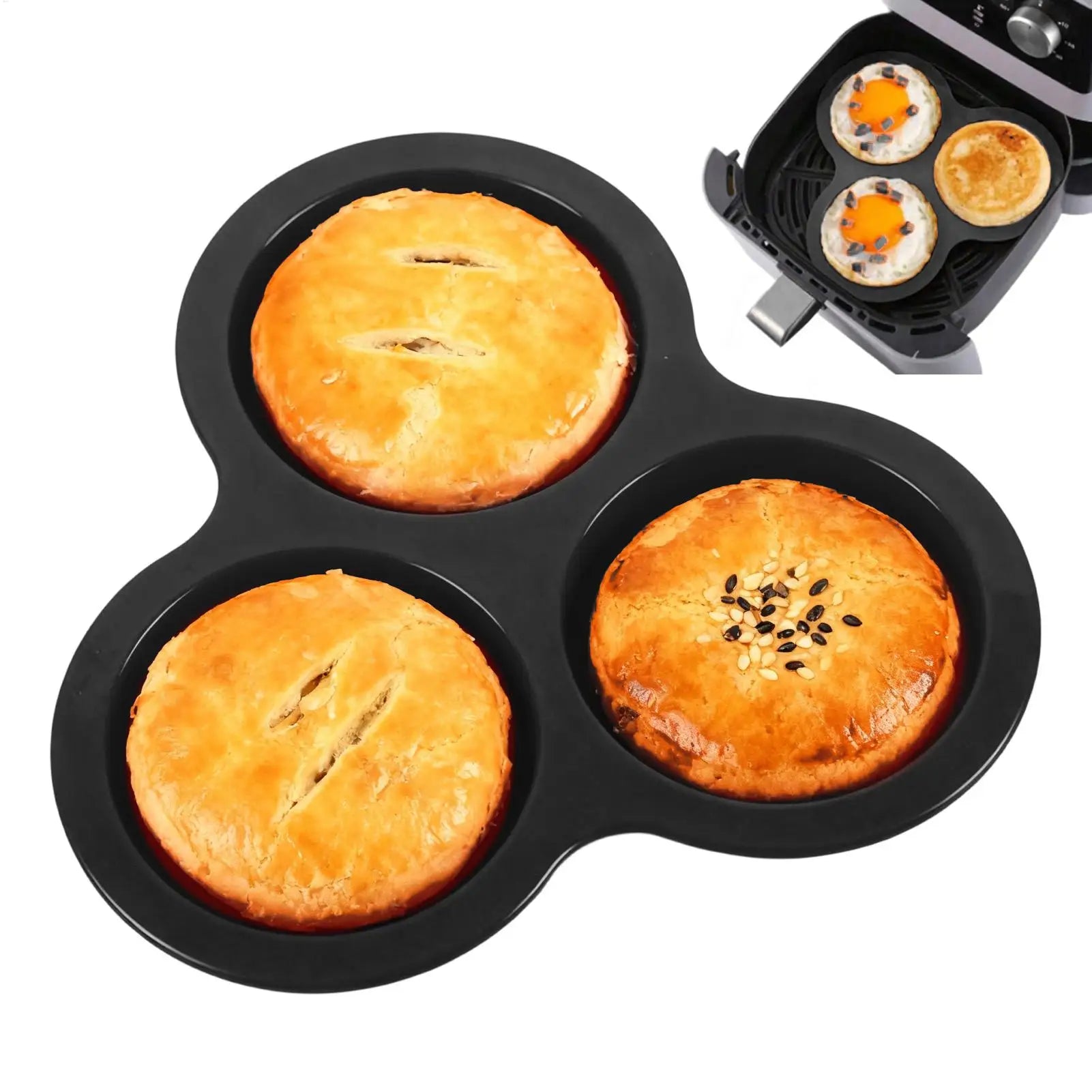 3-Cavity Round Egg Tray Silicone Molds for Air Fryer Air Fryer Muffin Pan Reusable Silicone Egg Mold Air Fryer Egg Pan Cooking Oasis Select