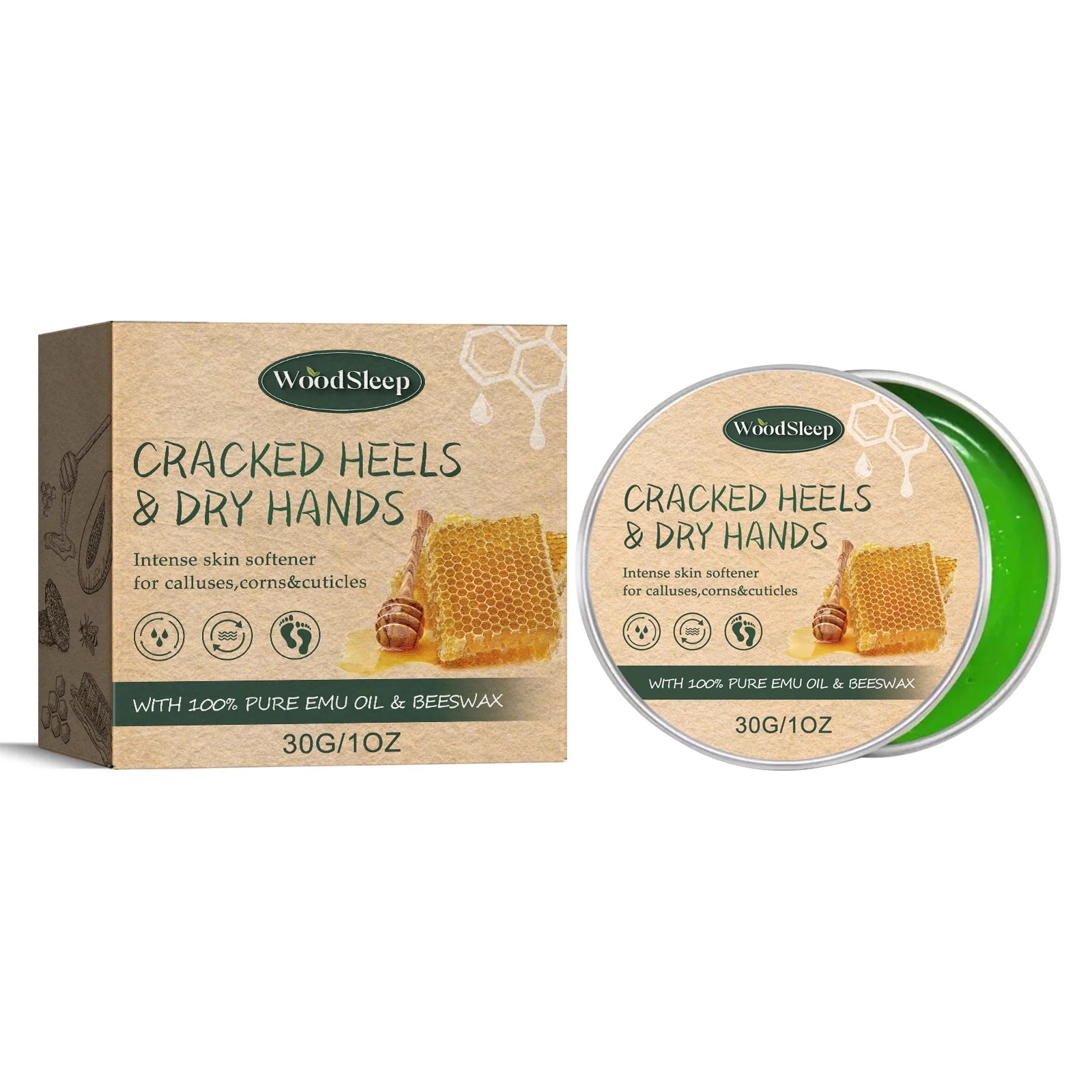 WOODSLEEP Cracked Heel & Hand Repair Cream – Deep Moisturizer Foot & Hand Cream Oasis Select 30g boxed