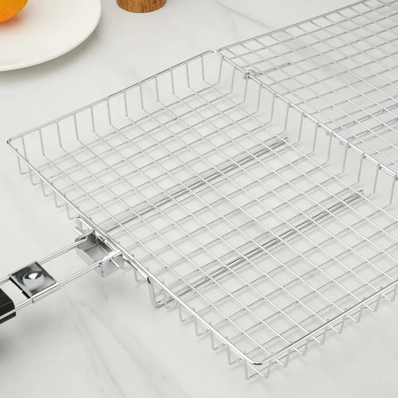 Grill Basket Folding Portable Stainless Steel BBQ Grill Basket With Handle for Fish Vegetables Shrimp Cooking Accessories Oasis Select