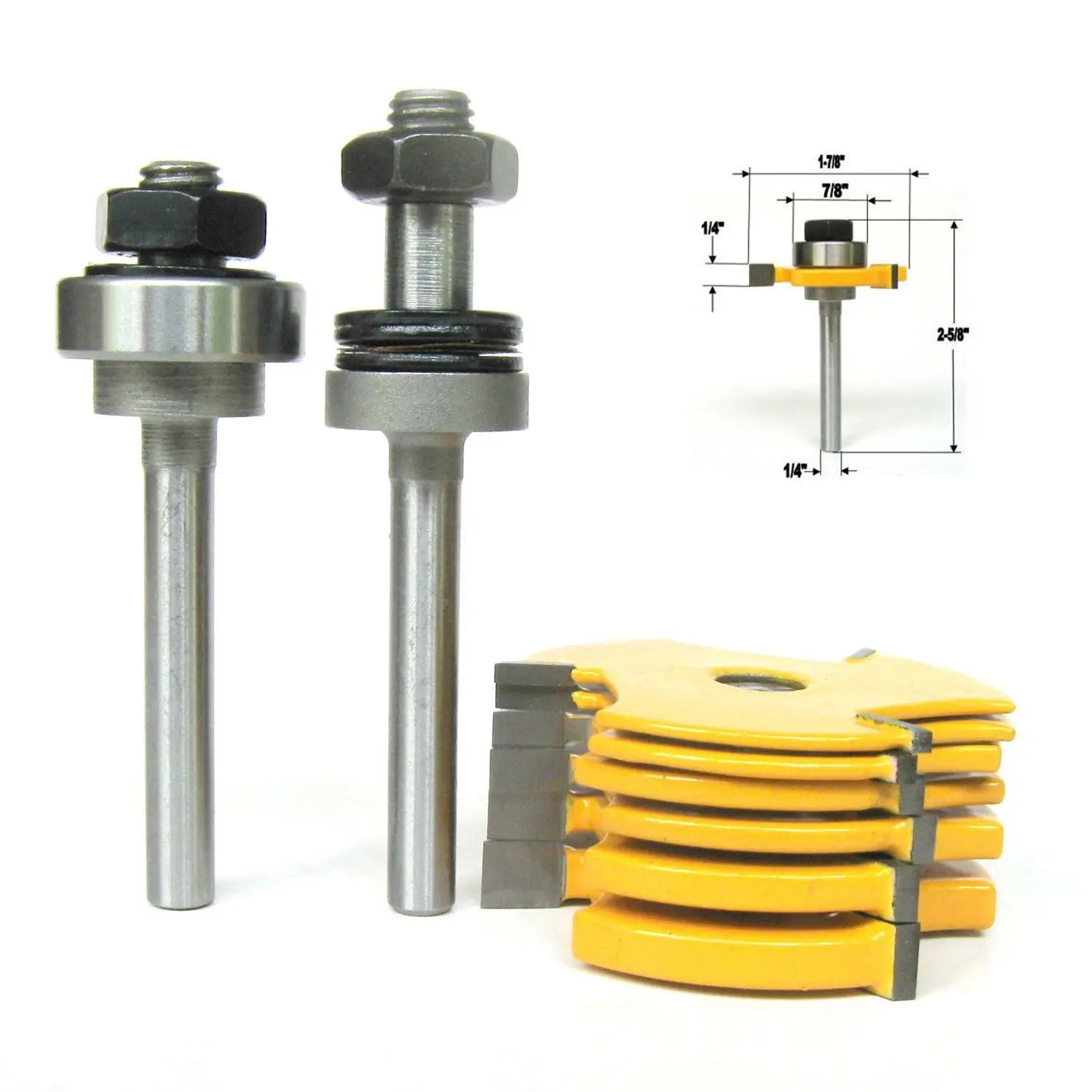 LIKE WISH 8Pc 1/4Inch Shank Slot ,Assembly 6 Cutters & 2 Arbors Router Bit Set Oasis Select