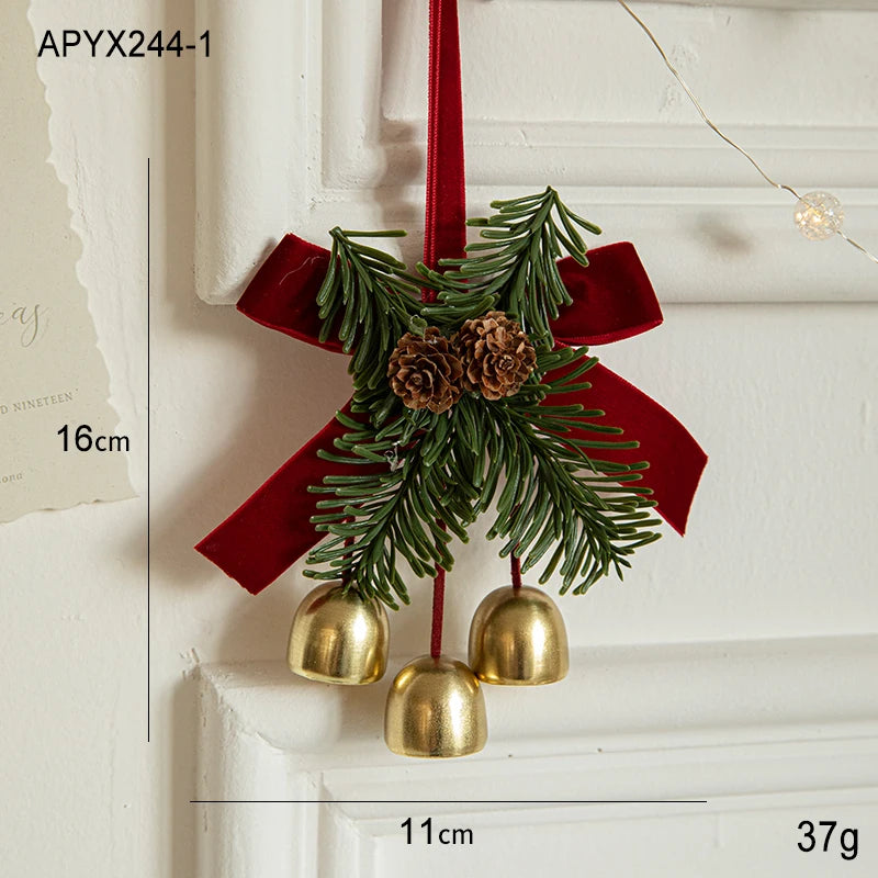 Christmas Door Car Decoration Christmas Tree Red Velvet Bow Bell Small Pendant Decoration Props Oasis Select 3