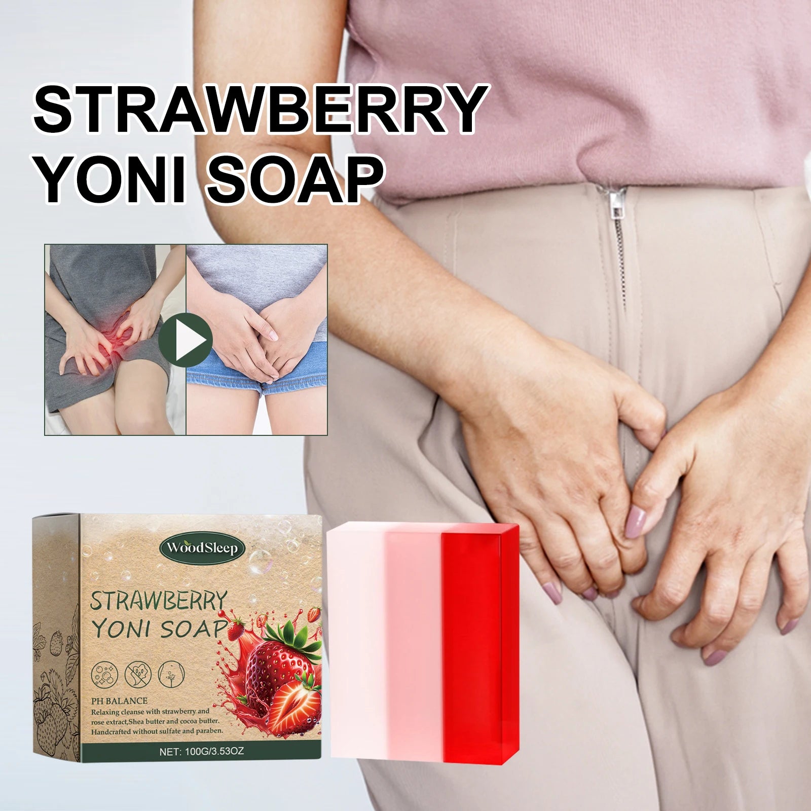 Female Wash Soap Yoni Bar Soap for Women Ph Balance Strawberry Remove Odor Deep Cleaning Moisturizing Private Parts Products Oasis Select