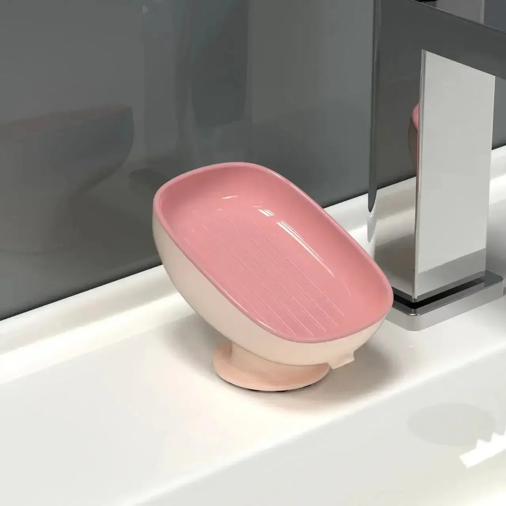 Soap Box Drain Free Punching Household Light Luxury Suction Cup SoapBox Toilet Countertop Soap Rack Bathroom Shelf Oasis Select pink
