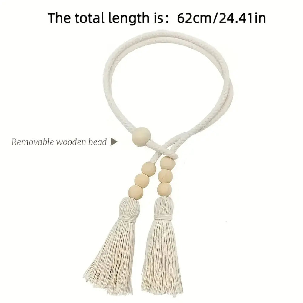 2Pcs Curtain Tiebacks with Tassels Fixed Nordic Curtain Tying Rope Wooden Bead Simple Curtain Hooks Bundle Bags Storage Buckle Oasis Select