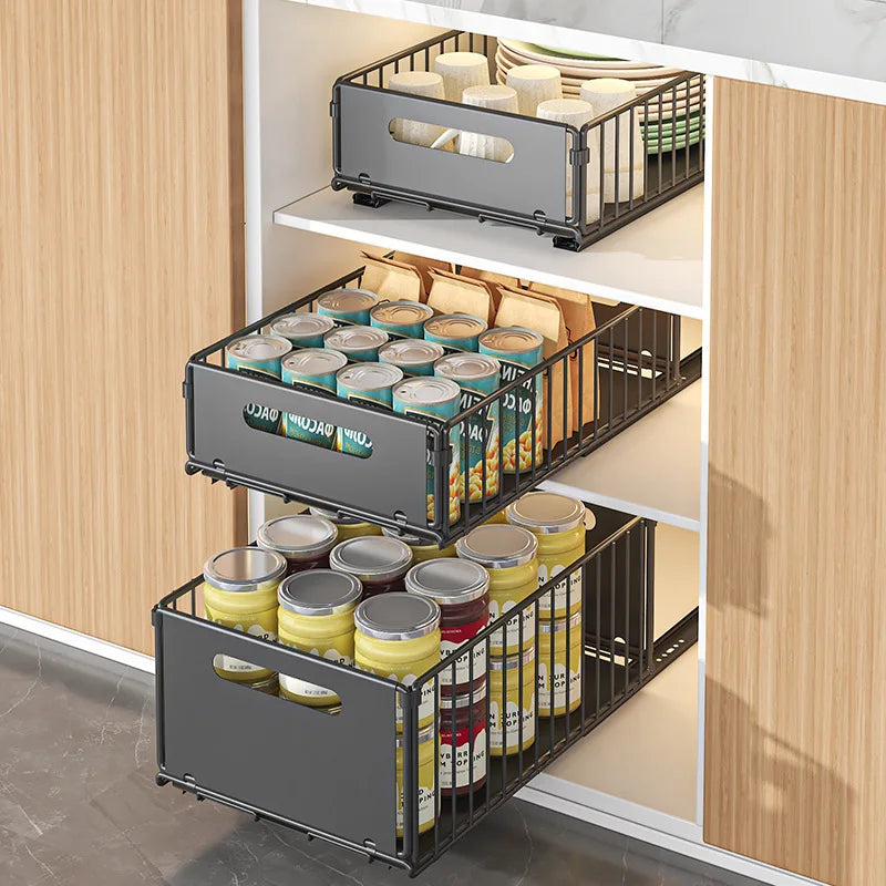Built-in pull basket in cabinet, multi-functional pull-out snack storage rack, household kitchen sink lower shelf, no punching Oasis Select