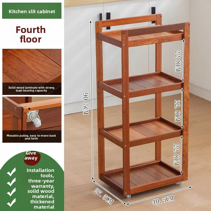 Solid wood kitchen rack Floor-to-ceiling multi-layer crevice storage rack Household multi-functional removable sundries Oasis Select