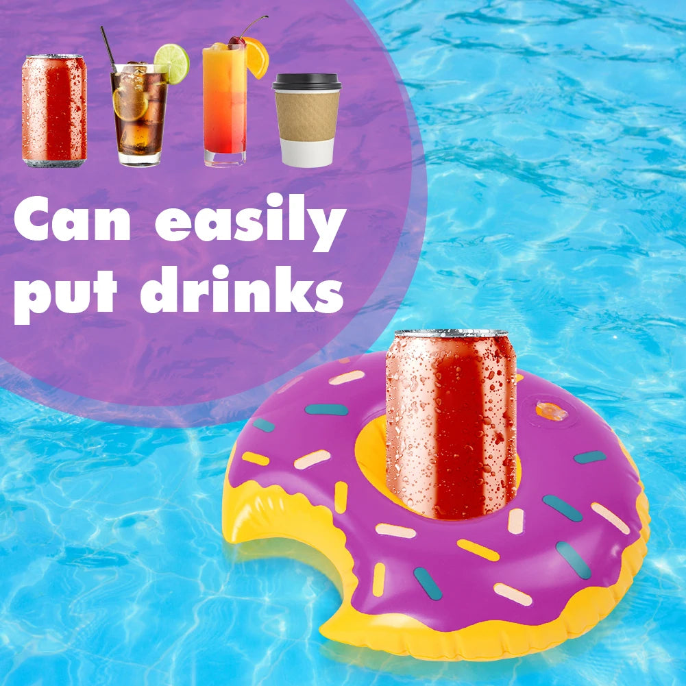 Cartoon Donuts Cup Cushion Multicolor Water Inflatable Coasters Portable Inflatable Circle Coasters for Holiday Birthday Party Oasis Select